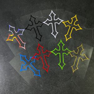 2개/세트 멀티컬러 무지개빛 고딕 십자가 아웃라인 스티커, 자동차 및 오토바이 차체 장식용 방수 데칼
