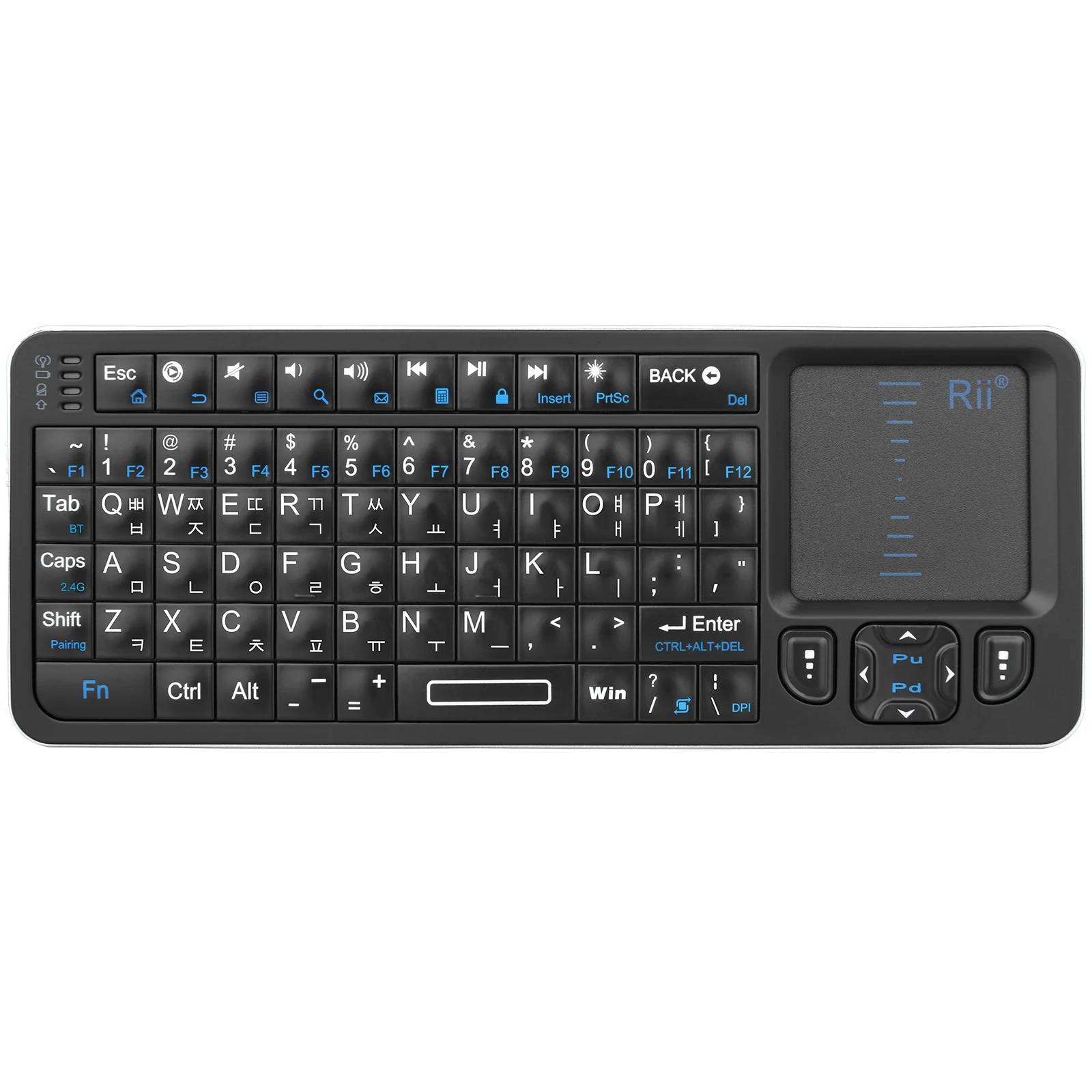 Rii K06 미니 블루투스 키보드, IR 학습 터치패드가 포함된 백라이트 2.4GHz 무선 키보드 Android TV Box, Mac, 노트북, Windows
