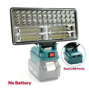 마키타 18V 리튬 배터리용 LED 작업등 휴대용 램프 스포트라이트 손전등 핸드 랜턴 2 USB 충전기 전동 공구 부품