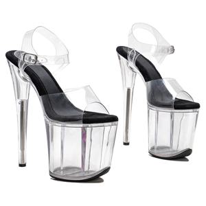 Leecabe 8인치/20cm PVC 어퍼 투명 플랫폼 하이힐 스트리퍼 힐 파티 샌들 폴 댄스 슈즈