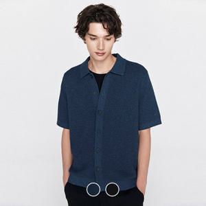 [백화점][지오다노] 남자 레귤러핏 카라넥 크로쉐 반팔 니트 가디건 055904