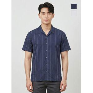 뱅뱅 공용 오픈카라 줄무늬 루즈핏 반팔셔츠 (NSH319)