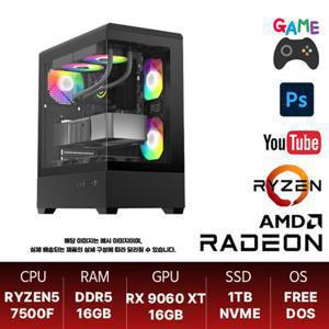 피씨포맨 AMD 7500F / DDR5 16GB / RX 9060 XT 16GB / SSD 1TB FHD 추천 게이밍 PC
