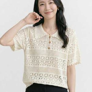 NK3633 시원한 산뜻 펀칭 카라 반팔 니트티