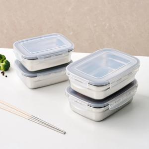실속있는 스텐304 밀폐용기 직사각 4p세트 350ml 2p, 550ml 2p