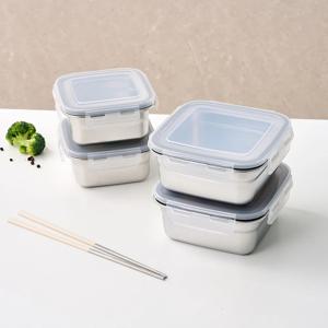 실속있는 스텐304 밀폐용기 정사각 4p세트350ml 2p, 550ml 2p