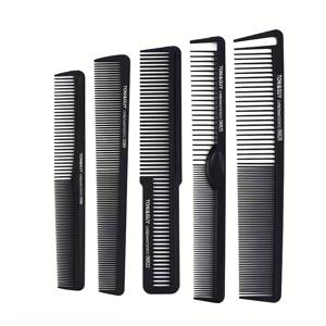 5개 탄소 섬유 헤어 콤 세트 - 살롱, 이발사 및 가정용 전문 스타일링 브러쉬, ABS 플라스틱 손잡이, 엉킴 방지 및 매끄러운 머리 스타일링에 이상적, 스타일링 브러쉬|세련된 블랙 콤|내구성 좋은 헤어 브러쉬