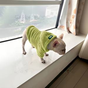 TEMU 새로운 애완견 만화 자수 고탄력 코랄 따뜻한 옷 - 프렌치 불독과 슈나우저용