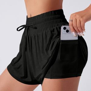 TEMU 여성용 신상 패션 허리 반바지, 하이웨이스트 얇은 포켓 휴대폰 편리한 바지, 바지 허리 로프 장식, 피트니스, 야외, 쇼핑, 데일리 캐주얼 웨어에 적합, 피부 친화적이고 편안함