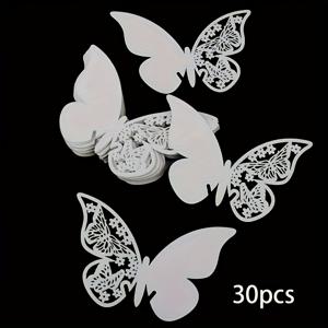 TEMU 우아한 나비 플레이스 카드 30개 세트 - 다양한 색상, 안경용 속이 빈 종이 이름표, 결혼식, 파티, 크리스마스 & 생일 장식용으로 이상적, 나비 장식, 행사 좌석 배치, 파티 장식, 장식용 액센트, 섬세한 컷아웃, 할로윈, 크리스마스