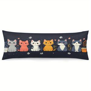 TEMU 고양이 행렬 테마의 바디 필로우 커버, 스타일리시하고 트렌디한 플러시 디자인, 부드럽고 포근한 양면 프린트 대형 베개 커버, 침실, 소파 또는 카우치용, 20X54인치/51X137cm (삽입물 미포함)