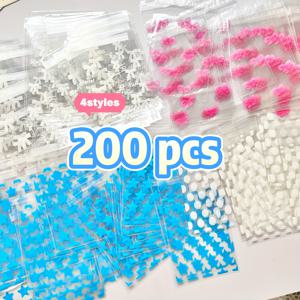 TEMU 별과 리본 흰색 폴카 도트 비닐봉투 200개, 포장백, OPP 접착식 봉투, 만화 프린트 포장백, 소형 파우치, 카드 포장백