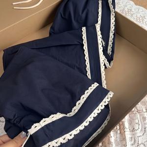 TEMU 네비 블루 사이드 레이스 트림 와이드 레그 팬츠 - 빈티지 아메리칸 엘레강스 트라우저, 루즈 레그 논 스트레치 팬츠, 기계 세탁 가능, 캐주얼 & 드레시 의상용 와이드 레그