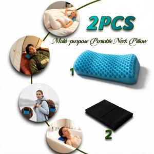 TEMU 2개입 벌집 모양 실리콘 베개 + 고품질 노블 블랙 베갯잇 - 8Cm/3.15In 두꺼운 디자인으로 지지력 및 냉각 및 단열 효과 강화, 여름철 열사 예방 아이템, 캠핑에 적합