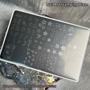 TEMU 별 테마 네일 스탬핑 플레이트, 1개, 오각별, 초승달, 별 도트, 불꽃놀이 패턴, 멀티 사이즈 별 디자인, 가정 및 살롱 매니큐어용 스테인리스 스틸 재사용 가능한 DIY 네일 템플릿 도구