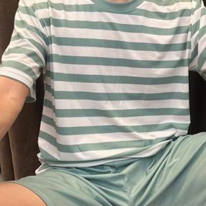 TEMU 남성용 브리프 캐주얼 경량 파자마 세트, 얇고 부드러운 라운지웨어, 프린트 반팔 크루넥 상의 반바지 홈웨어, 여름용 아웃도어 세트, 아늑하고 편안한 수면복