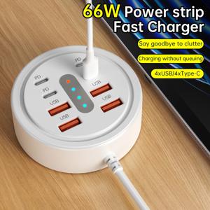 TEMU 66W 원형 USB-C 고속 충전 허브, 모델 - Type-C PD 4포트 + USB-A 4포트, USB 허브, USB 어댑터, USB-C 허브와 호환, Type-C 멀티포트/멀티출력 소켓을 지원하여 고속 충전 가능. 아이폰, 맥북, 노트북, 스마트폰, 태블릿, 게임기, 기타 기기에 적합