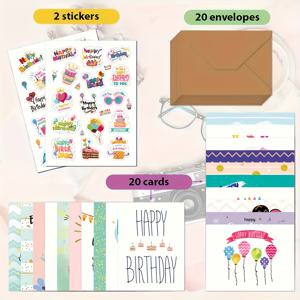 TEMU 42개 생일 카드 세트 (봉투 및 스티커 포함), 만화 디자인. 다양한 작은 인사말 카드, 모든 수령자에게 적합하며 생일 축하 키트로 완벽합니다.