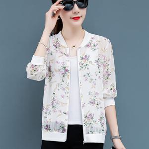 여성용 여름 경량 재킷 - 지퍼 캐주얼 긴소매 아우터웨어, 꽃무늬 프린트 짧은 재킷, 우아하고 스타일리시하며 젊은 활력을 지닌, 패셔너블하고 트렌디한 여성을 위한 전용 제품, 고품질 스티칭, 반투명 통기성 원단, 야외 캐주얼웨어에 적합