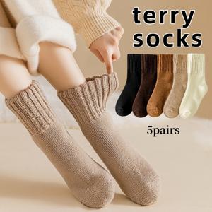 TEMU 5/3켤레 랜덤 여성용 두꺼운 따뜻한 양말, 단색 루즈핏 슬러치 양말, 가을/겨울용 보온 안감 양말, 부드럽고 편안함, 5°C 이하의 날씨에서 일상복으로 적합