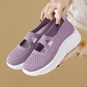 TEMU 여성 니트 메쉬 키높이 통굽 슬립온 통굽5cm 발편한 여성 슬립온 여성 단화 통기성 발편한 여성신발 엄마 신발