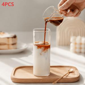 TEMU [초대용량 500ml] 사각 하이 붕규산 유리 텀블러, 4개입 가정용 맥주잔 드래프트 맥주 컵 내구성 내열 내냉성 라이트 럭셔리 느낌 대형 물 텀블러 음료 주류 컵