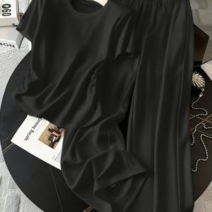 TEMU 2pcs 세트: 여성용 단색 이지 캐주얼 잠옷 세트, 반팔 상의와 루즈핏 바지, 편안한 데일리 캐주얼 웨어, 집, 수면 또는 비즈니스 외출에 적합