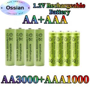 TEMU Ossian 1.2V 충전식 AA AAA 배터리 콤보 4AA+4AAA, 3000mAh AA 배터리 & 1000mAh AAA 배터리, 가정용 전자제품용 고용량 Ni-MH 충전지