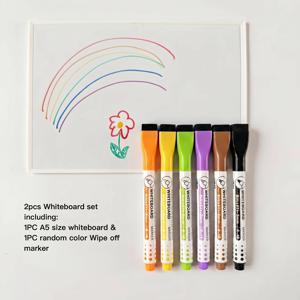TEMU 2개 미니 지우개 자석 화이트보드 세트 - A5 사이즈 자석 화이트보드 1개, 랜덤 색상 마커 펜 1개 포함, 휴대용 소형 화이트보드 세트 (드로잉, 사무실, 가정용)