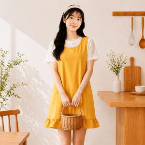 TEMU 스위트 러플 포켓 케이크샵 작업복, 플로리스트 앞치마, 통기성 조끼 스타일 꽃집 플로럴 작업복, 홈 쿠킹 앞치마, 여성용 귀여운 러플 앞치마 (뒷면 타이 조절 가능), Free Size