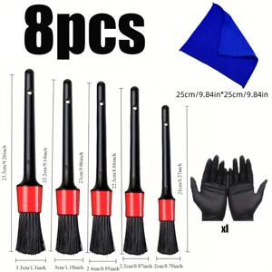 TEMU 8피스 나일론 자동차 디테일 브러쉬 세트, 대시보드 배기 휠 청소 브러쉬, 가정용 야외 화장실 청소
