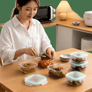 TEMU 6개유리 밀폐용기 락앤락 밀폐용기 타입 반찬통 BPA FREE 뚜껑 냉장고 정리용 김치통 이유식 보관 전자레인지 가능 밀폐용기