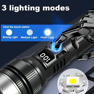 TEMU 1개 초고휘도 충전식 LED 손전등, 고강도 전술 토치, USB 충전, 3가지 모드, 1800mAh 오래가는 배터리 인체공학적 그립 디자인, 캠핑, 하이킹, 야외 탐험, 전기 차단 비상 상황에 적합