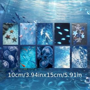 TEMU 10개 블루 벽 스티커 세트, 몽환적인 스타일 엽서. 고급스러운 힐링 테마 포스터, 벽과 복도 장식용 심플하고 산뜻한 카드