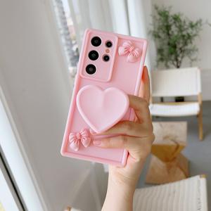TEMU 휴대폰 케이스 - 핑크색 3D 대형 하트 모양 지지 브래킷, 리본과 무광 소프트 풀 커버 휴대폰 케이스, 삼성 A13, A14, A15, A54, A55, A52, S24 Ultra, S24, S21/ S22/ S22 Ultra/ Galaxys24U/ S25U에 적합