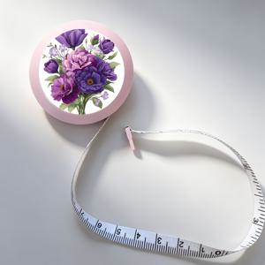TEMU 1개입 150cm/60인치 듀얼 스케일 보라색 꽃무늬 프린트 리트랙터블 미니 휴대용 소프트 가죽 줄자, 가정용, 신체 측정, 재봉, 바느질, 사무실, 가정, 학습용