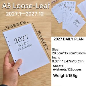 TEMU 1 세트 A5 2027년 캘린더 플래너 삽입지, 64매 128페이지, 연간 캘린더 월간 주간 플래너 페이지