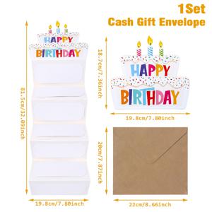 TEMU 1세트, 봉투 카드, 생일 축하 현금 선물 봉투(지폐 미포함), 생일 케이크 모양 접이식 지폐 카드, 봉투 포함 비정형 현금 카드보드, 성인 생일 파티 용품, 생일 축하 파티 장식, 기념일 파티 노블티 답례품