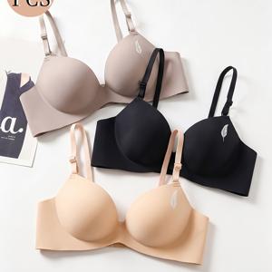TEMU 3pcs 세트 단색 데일리 브라, 핸드컵 브라, 풀 커버리지 편안한 착용감, 부드럽고 매끄러움, 탈착식 및 조절 가능한 스트랩, 작은 가슴 수축, 두꺼운 스타일, 와이어 프리 란제리, 여름 여성용 무선 심리스 티셔츠 브라