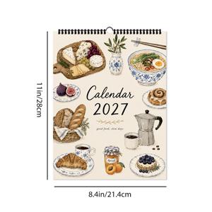 TEMU 1개, 2027년 달력, 프랑스 수채 식품 걸이 달력, 힐링 베이킹 커피 요리 벽 달력, 가정, 사무실, 학교 데일리/주간/월간 스케줄 계획에 적합. 크리스마스, 결혼식, 기념일, 새해/휴일 선물로 이상적