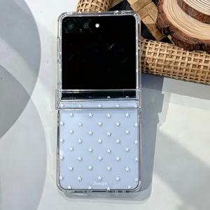 TEMU 삼성 갤럭시 ZFlip 8 Z 5G Z Flip 6 Z Flip 5 5G용 새로운 트렌디한 화이트 별 패턴 Y2K 힌지 보호 커버 휴대폰 케이스