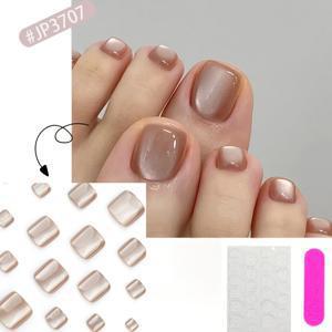 TEMU 브라운 캣아이 디자인의 신상 웨어러블 네일 팁 24개입, 재사용 가능한 발톱 팁, 달콤하고 멋진 풀 커버리지 인조 손톱, 여성 및 ; 카테고리: 프레스온 인조 손톱