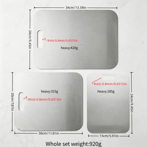 3개 스테인리스 스틸 주방 접시 세트, 내구성, 세척 용이, 다양한 크기, 과일, 채소, 고기 및 빵 슬라이싱용, 식품 접촉 안전 슬라이싱 접시