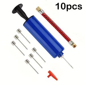 TEMU 10개입 6인치 수동 블루 공기 펌프 세트 (바늘 7개, 호스 1개, 노즐 1개 포함), 휴대용 공기 펌프 키트, 공, 자전거 타이어 등 펌핑용, 야외 스포츠 및 운동에 이상적