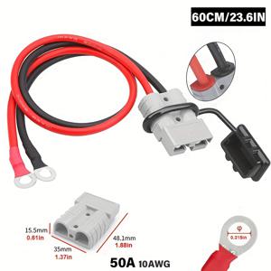 TEMU AGA 50A 배터리 어댑터 (10AWG 케이블 및 링 터미널 포함) - 길이 7.8인치/23.6인치/47.2인치/94인치 - 전기 지게차 충전 플러그, 윈치 트레일러 커넥터 키트, 퀵 릴리스 키트