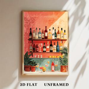 2D 플랫, 2D 플랫, 2D 플랫 알코올 선반 포스터, 바 장면 캔버스 프린트, 빈티지 벽걸이 그림, 모던 아트워크 벽화, 선물, 집 및 기숙사 장식에 적합, 침실, 거실에 적합, 액자 없음 1개, 할로윈 크리스마스 장식