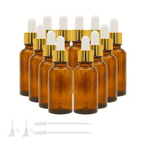 TEMU 12개 세트, 1oz 호박색 드로퍼 병 (에센셜 오일, 향수용) + 깔때기 2개 & 드로퍼 2개 포함 - 30ml 호박색 유리병, 액체용 누수 방지 여행용 병