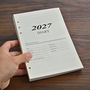TEMU A5 사이즈 2027년 영어 루스リー프 캘린더 인서트, 12개월용 180매/360페이지. 365일 일일 계획을 위한 플래너 리필 인서트, 2027년 캘린더, 월간 계획, 일일 계획 포함. 다양한 루스リー프 바인더와 호환