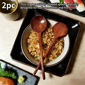 TEMU 2개 나무 거북이 껍데기 스푼, 긴 손잡이 일본 스타일 라면 냄비, 볶음밥 및 국수용 주방 식기, 빈티지 아시아 식기