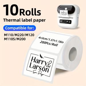 TEMU 라벨 스티커 10롤, 롤당 200개, 크기 40X30mm (1.57X1.18인치), 다양한 용도에 적합, 이름표, 가족 프로젝트, 선물 병 라벨, 주소, M110S/M200M110/M220/M120 호환